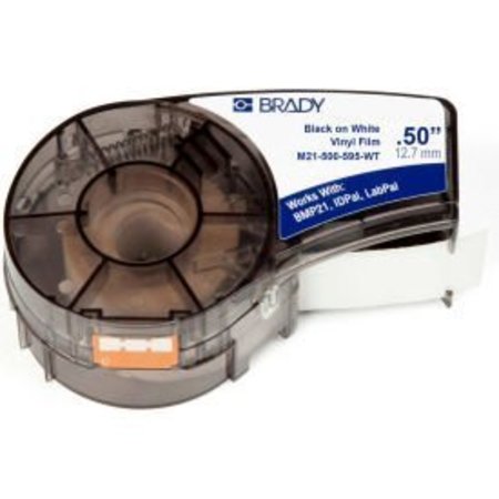 BRADY Brady BMP21 Series Indoor-Outdoor Industrial Vinyl Labels, 1-2"W X 21'L, Blk-White, M21-500-595-WT M21-500-595-WT